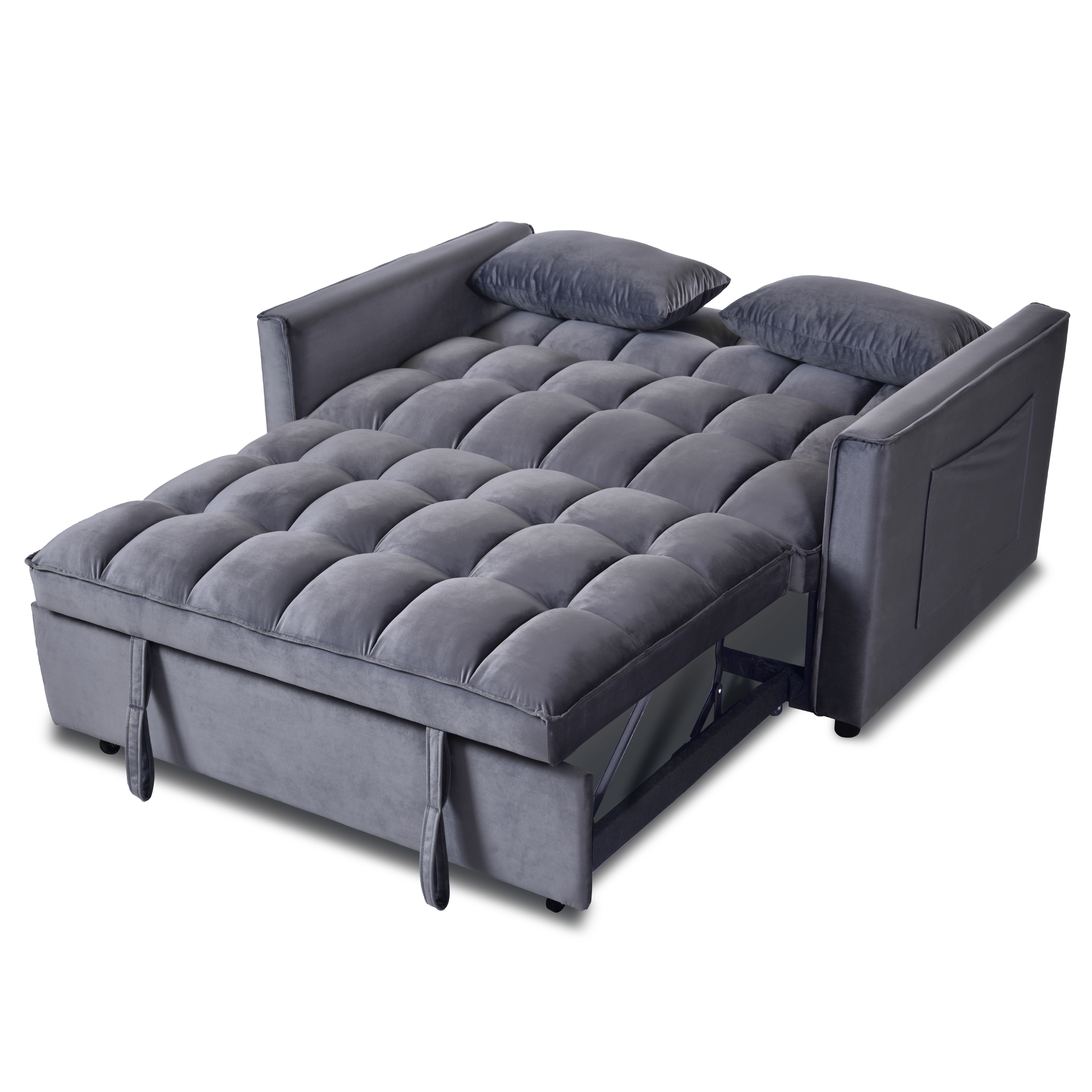 Convertible Sofa Bed, 3-in-1 Velvet Sleeper Sofa Couch With Pullout Bed, Pull Out Couch With Side Pockets And Adjustable Backrest, Sectional Sofa For Living Room, Grey, Made In Vietnam_maomaolike.com